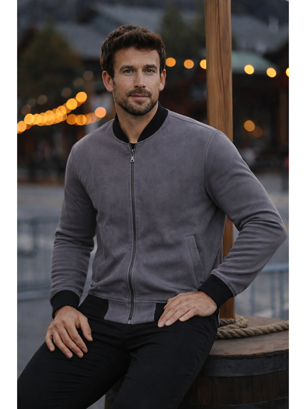 Gri Erkek Comfort Fit Basic Füme Süet Nubuk Ceket-2