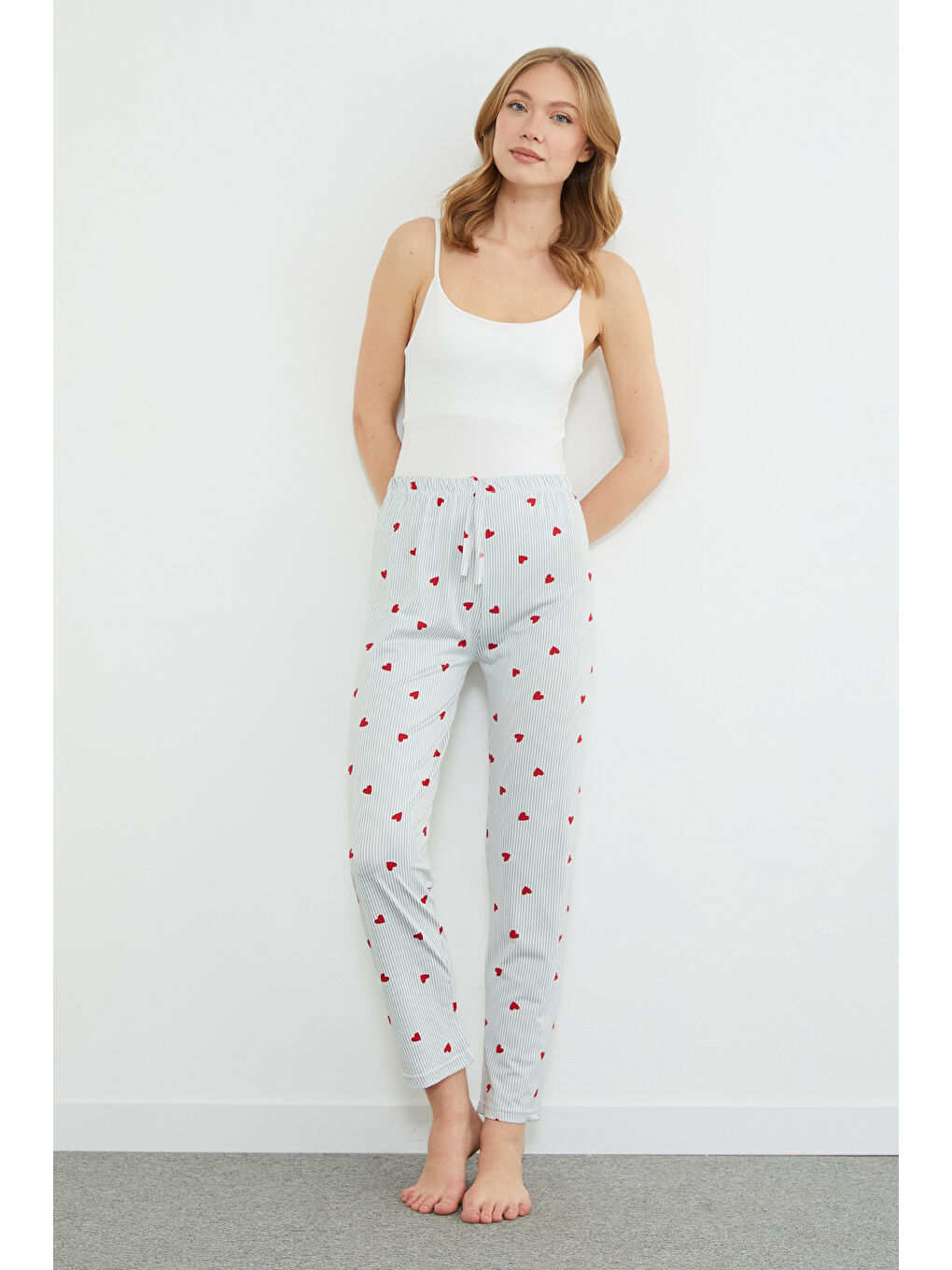 Gri Ekose Desenli Beli Lastikli Pijama Altı-4