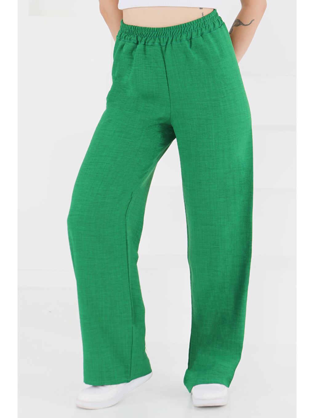 Yeşil Beli Lastikli Salaş Pantolon Yesil - 27461-1