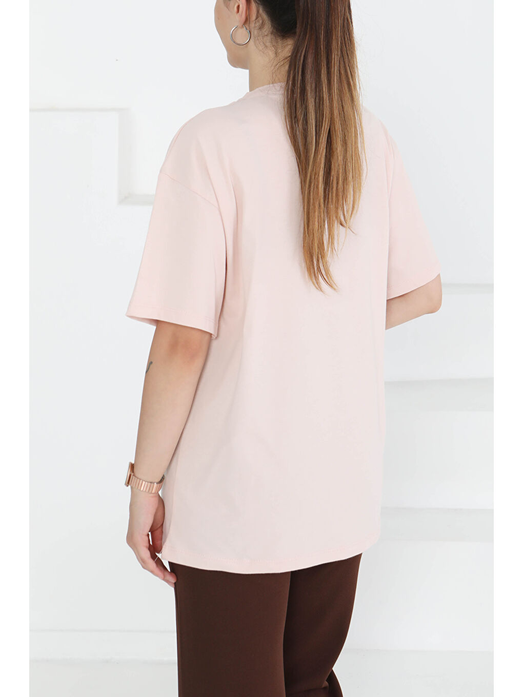 Pembe Baskılı Kısa Kollu T-Şhirt Pudra - 27350-4