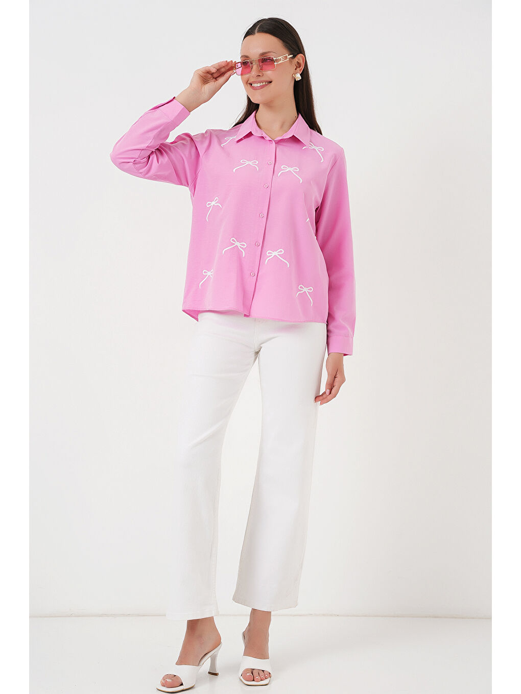 Kadın Fiyonk Detay Gömlek 20311 - Pembe-1