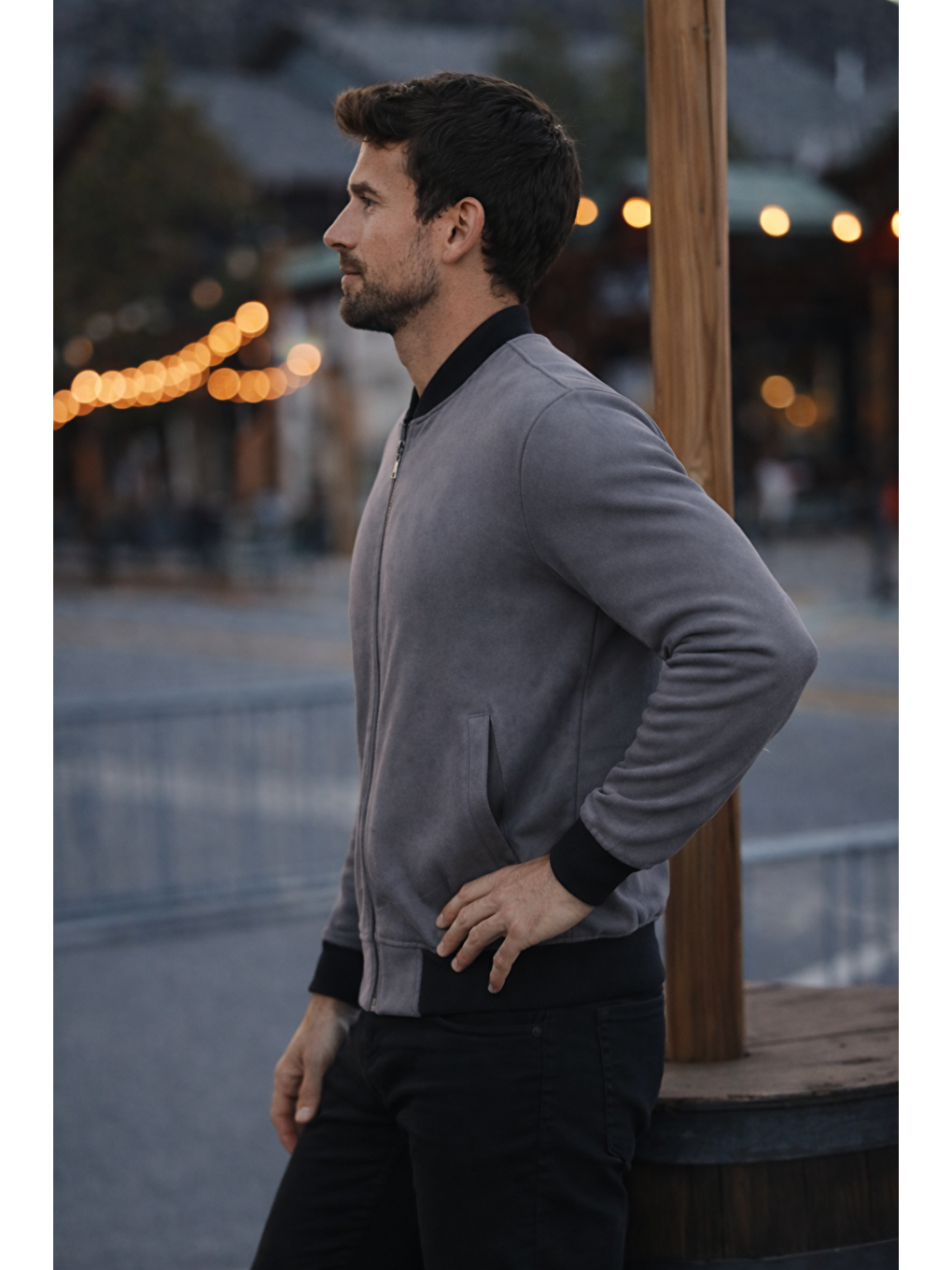 Gri Erkek Comfort Fit Basic Füme Süet Nubuk Ceket-3