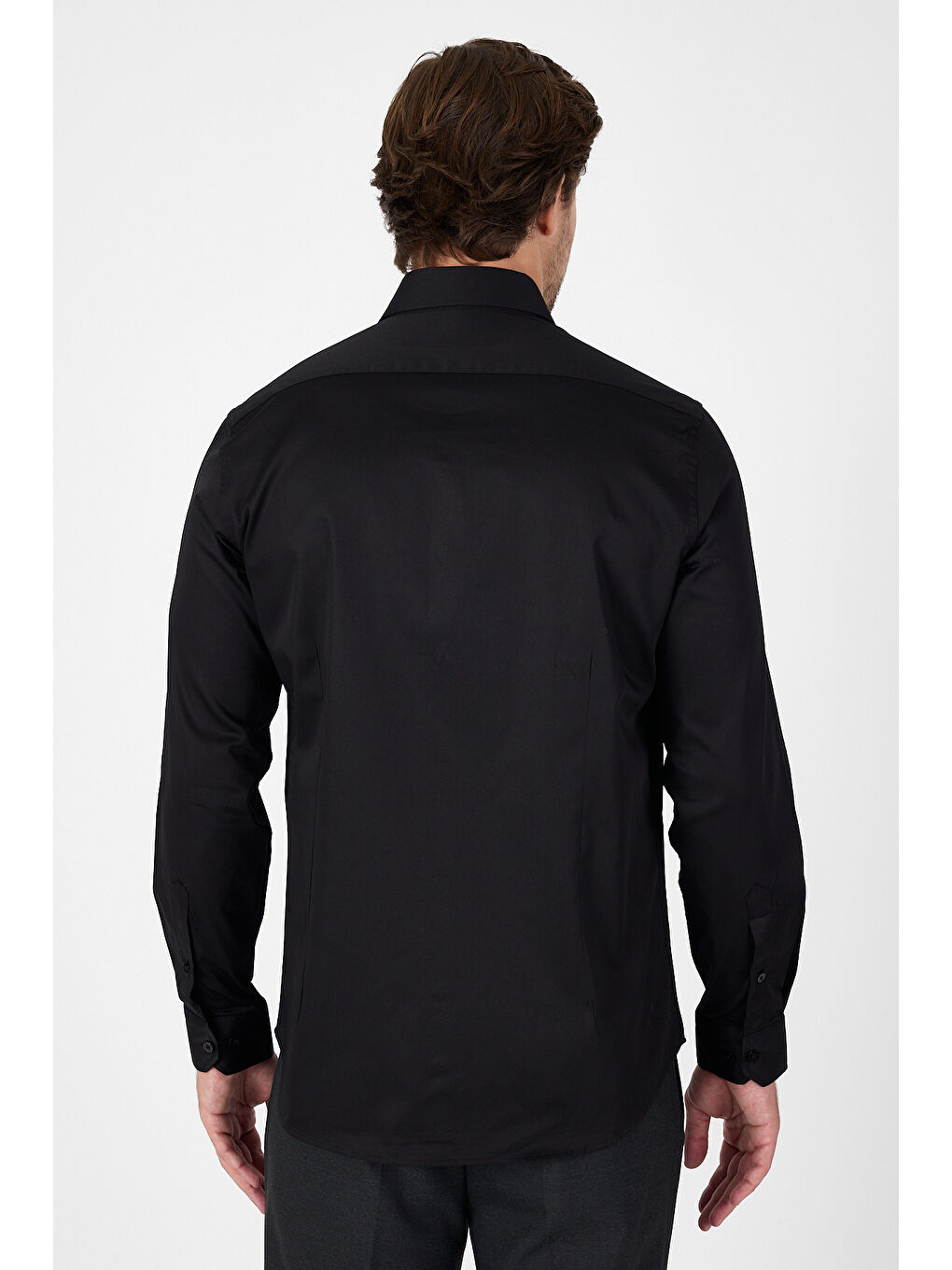 Siyah Sert Yaka Düz Classic %100 Pamuk Slim Fit Gömlek 1004250324-4