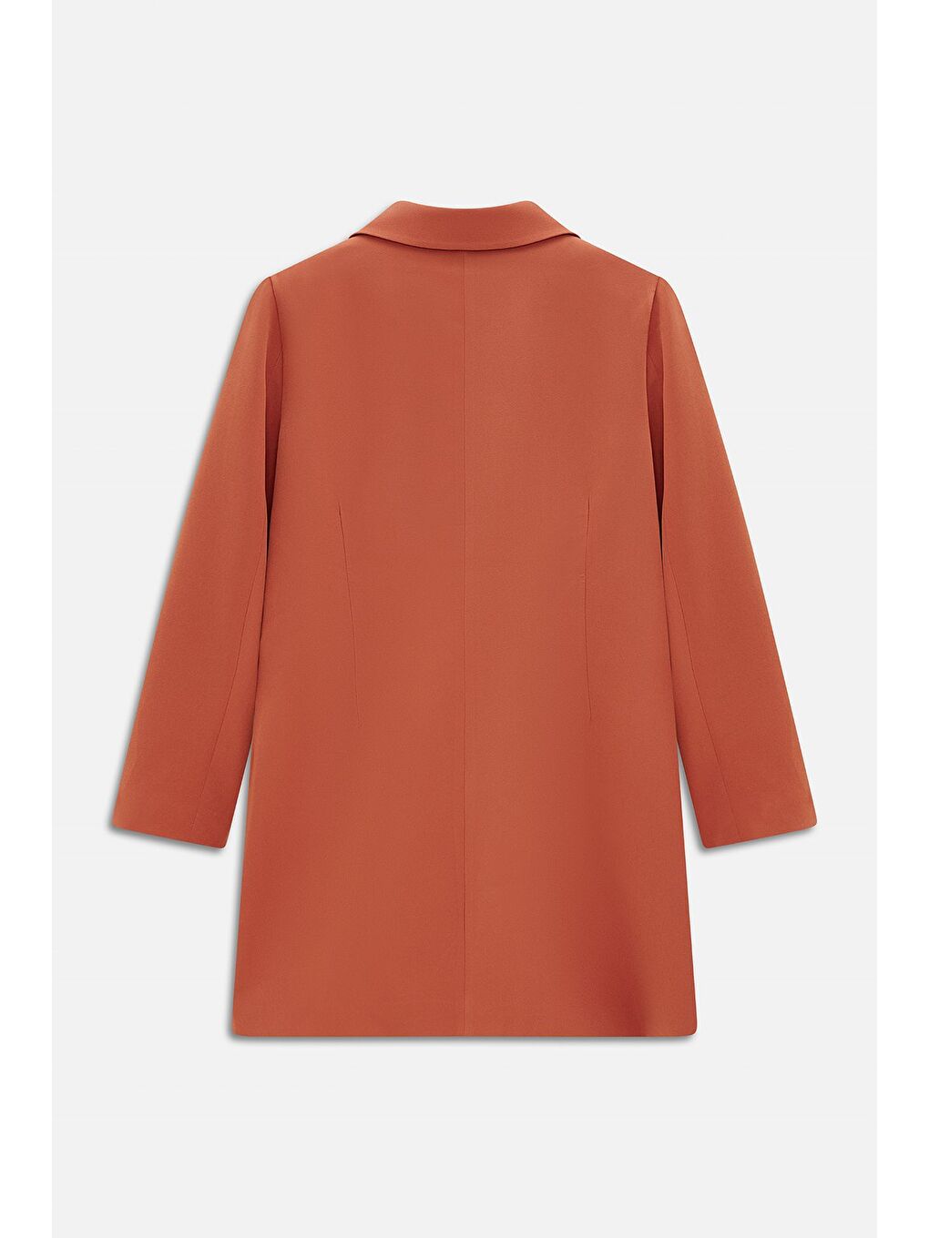 Kahverengi Kiremit Kadın Oversize Dokuma Uzun Busines Ceket - Kapak Detaylı-4