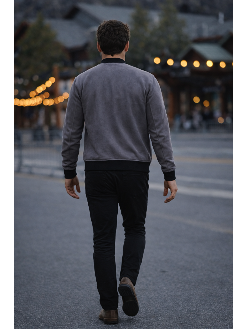 Gri Erkek Comfort Fit Basic Füme Süet Nubuk Ceket-5