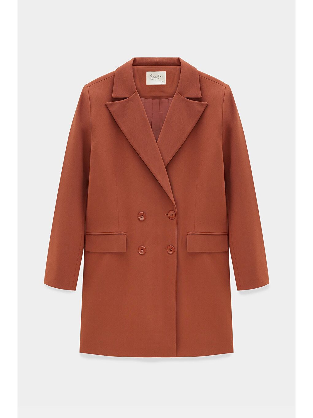 Kahverengi Kadın Oversize Dokuma Uzun Busines Ceket - Kapak Detaylı