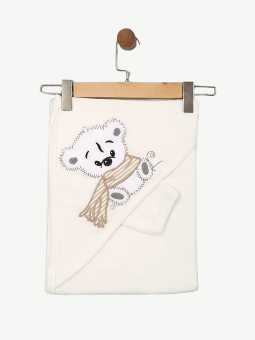 Ekru Nakış Detaylı Pamuklu Bebek Kundak Havlu