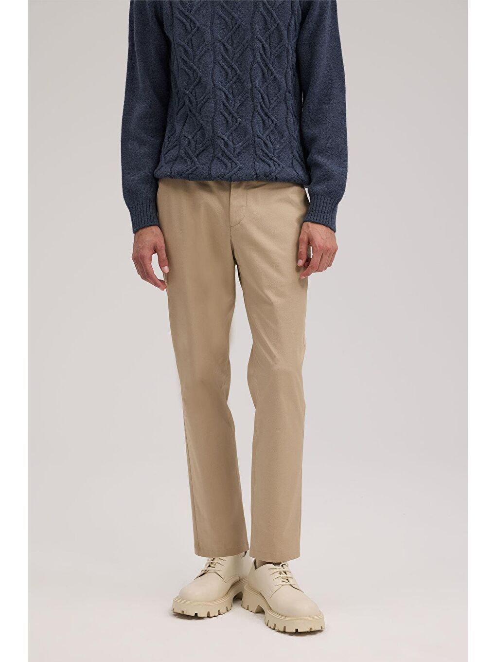 Bej Vizon Comfort Fit Yan Cep Pamuklu Kanvas Pantolon-1