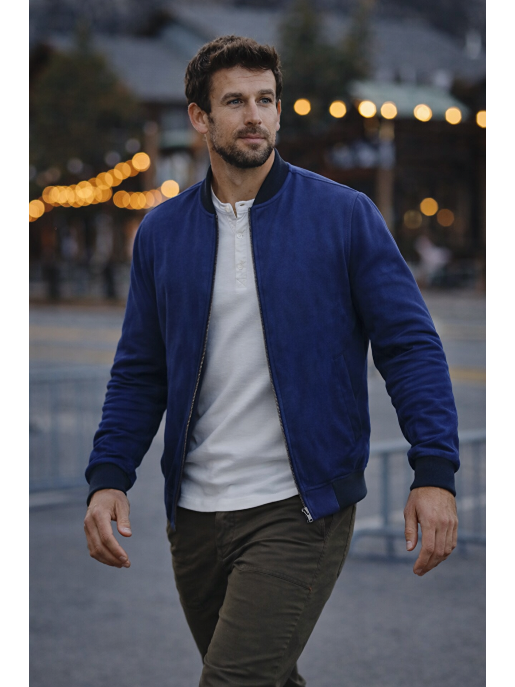 Erkek Comfort Fit Basic Lacivert Süet Nubuk Ceket-1