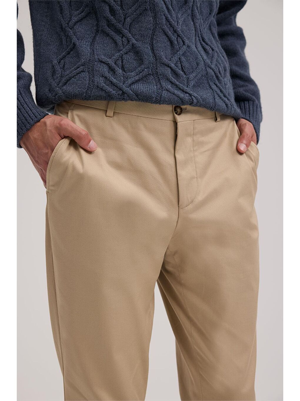 Bej Vizon Comfort Fit Yan Cep Pamuklu Kanvas Pantolon-2