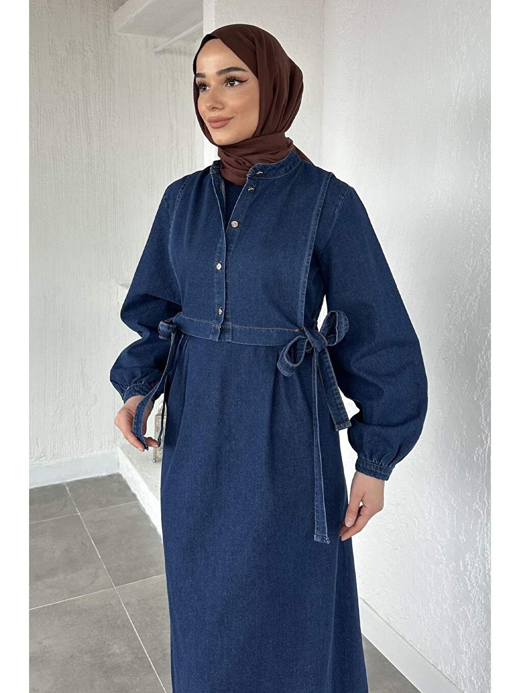 Lacivert Yelek Kombinli Jean Jean Tesettür Elbise-4