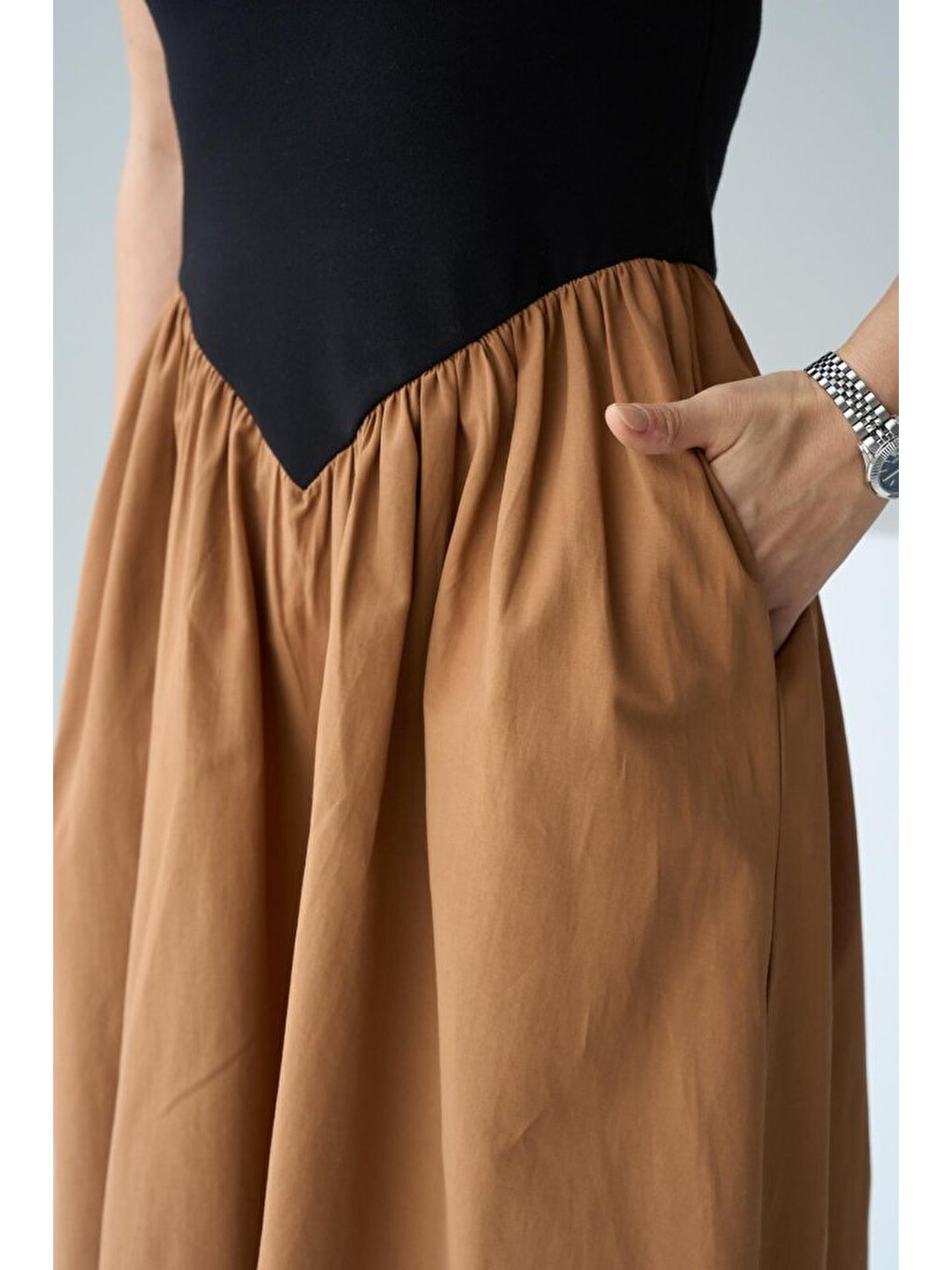 İki Renkli Elbise - Siyah-taba-3