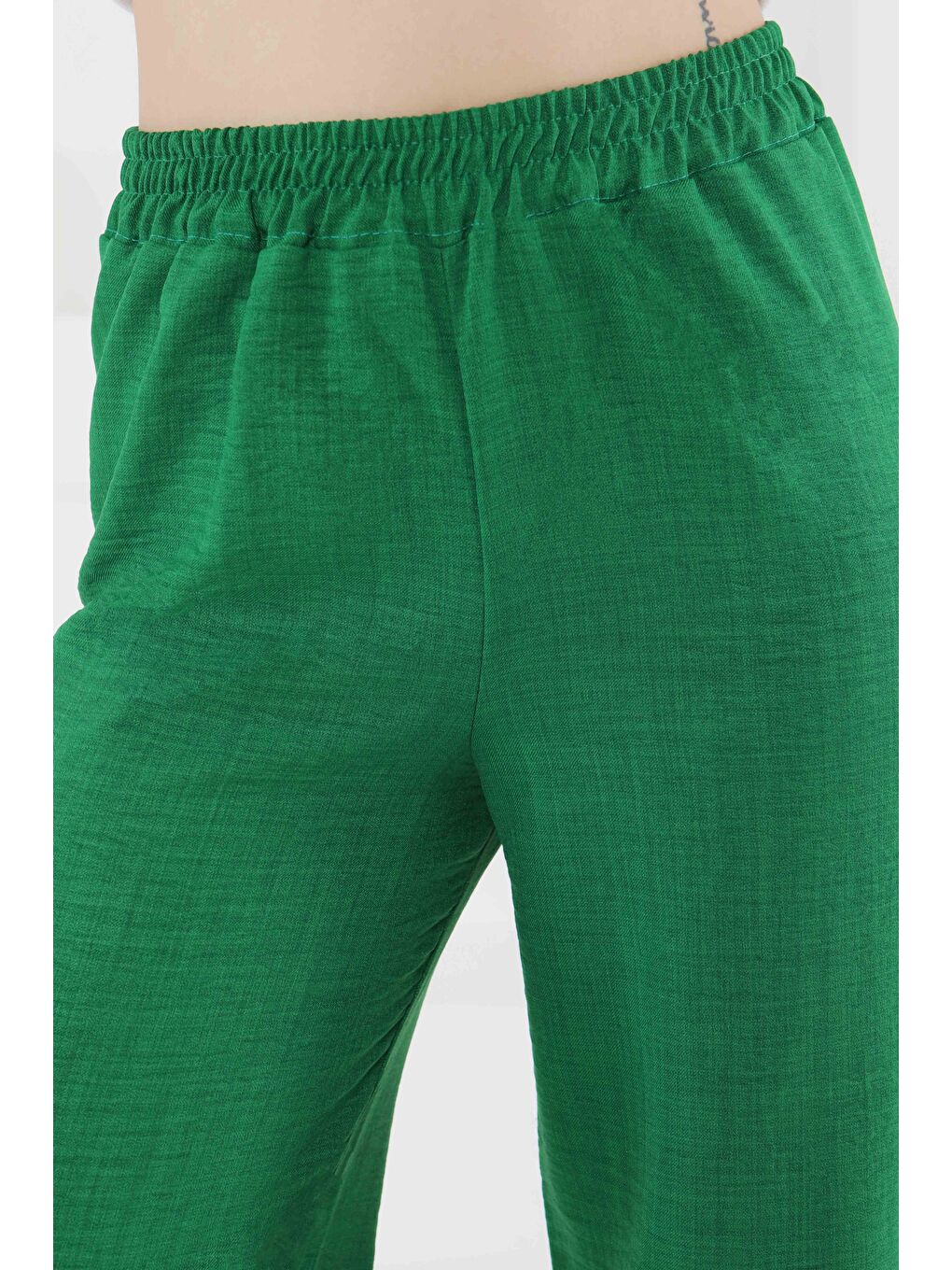Yeşil Beli Lastikli Salaş Pantolon Yesil - 27461-3