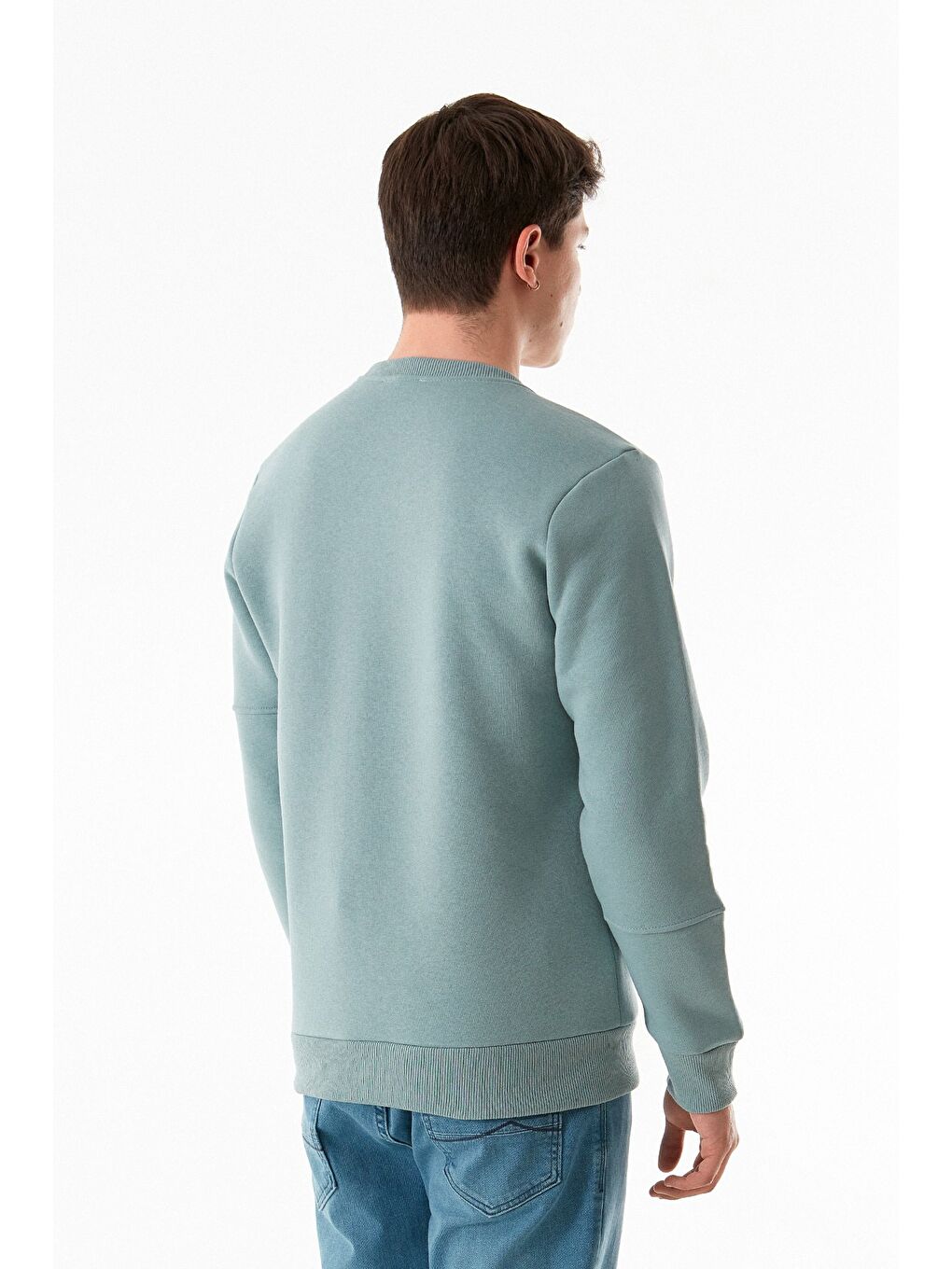 Fullamoda Yeşil 3 İplik Basic Bisiklet Yaka Sweatshirt - 4