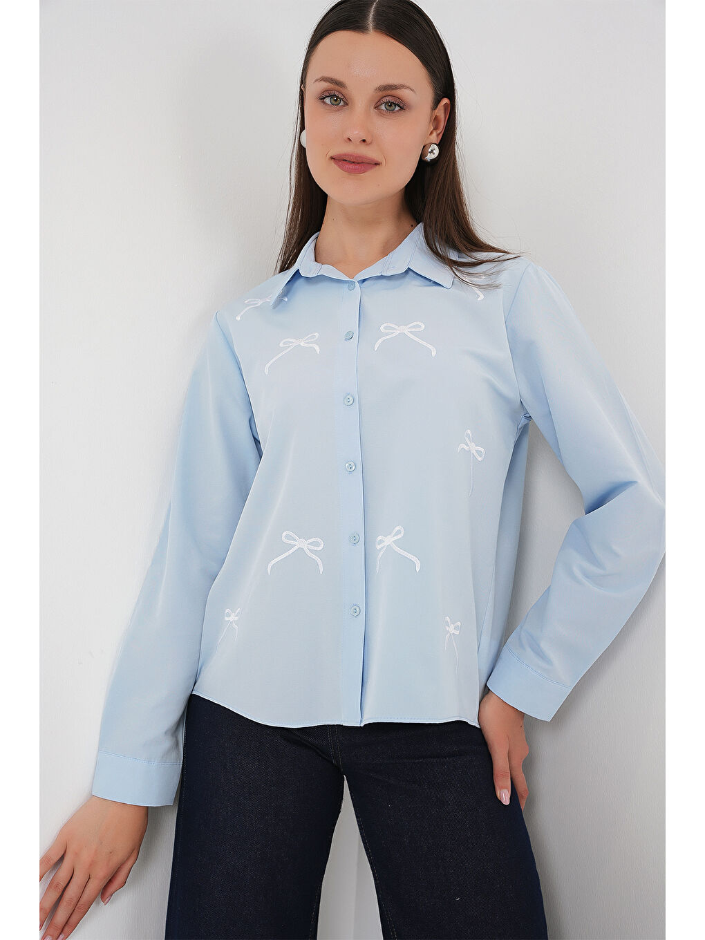 Kadın Fiyonk Detay Gömlek 20311 - Mavi-2