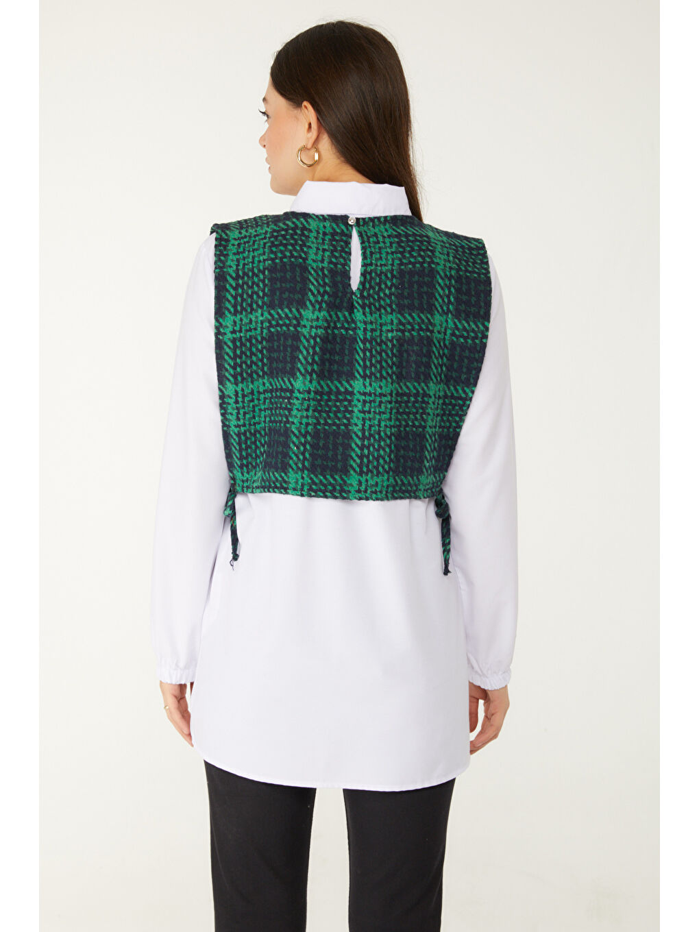 Gömlek Yaka Kadın Siyah Gömlek Süveter İkili Takım - 13347-4