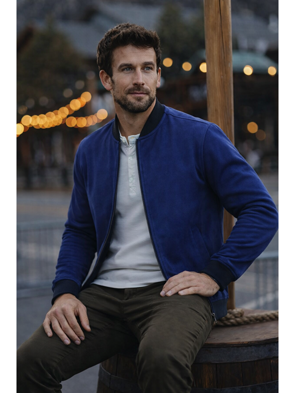 Erkek Comfort Fit Basic Lacivert Süet Nubuk Ceket-3