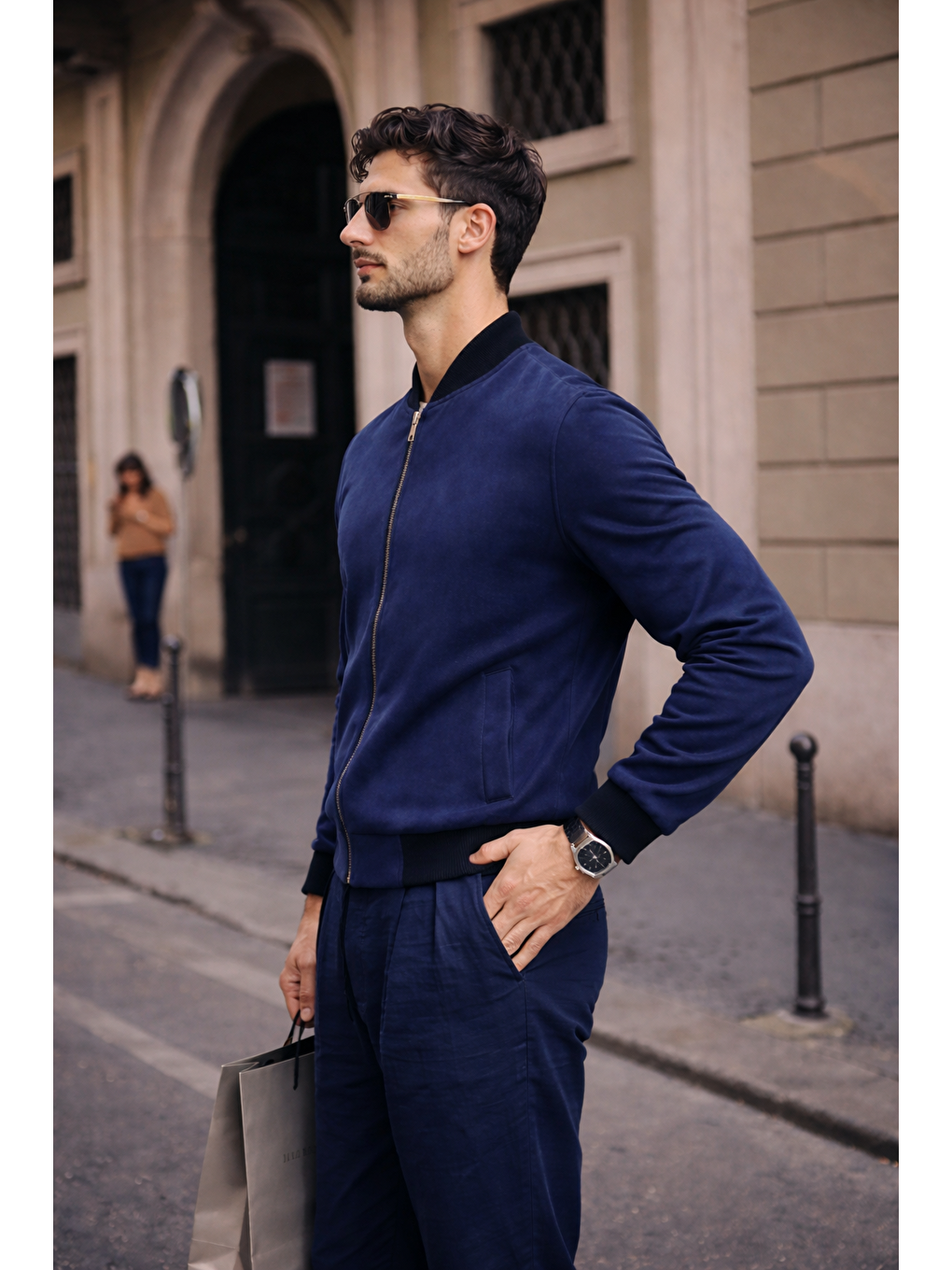 Erkek Relax Fit Lacivert Süet Nubuk Ceket-1