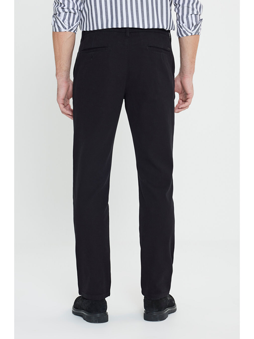 Erkek Siyah Pamuklu Comfort Fit Rahat Kesim Armürlü Yan Cep Esnek Casual Pantolon-4