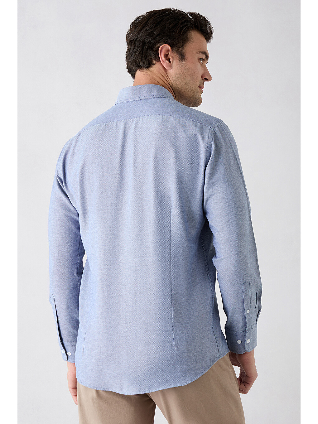 Mavi Uzun Kol Slim Fit Düğmeli Yaka Pamuklu Kolay Ütülenebilir 4 Mevsim Oxford Gömlek-4