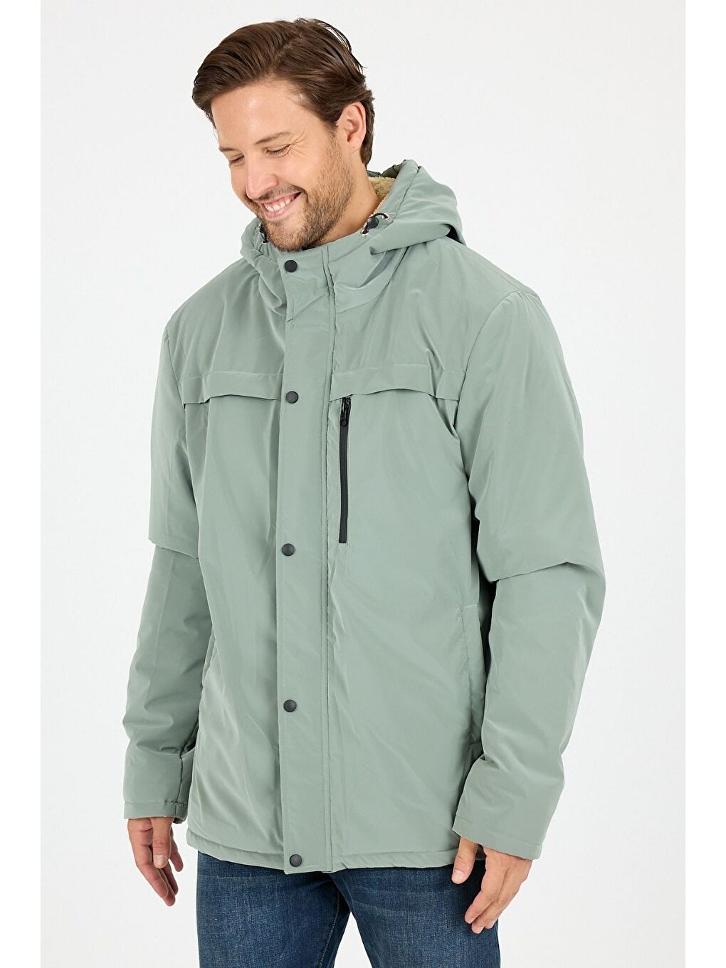 Yeşil Vibes x Avmteks Kürklü Kapüşon Detaylı Mont 009-2