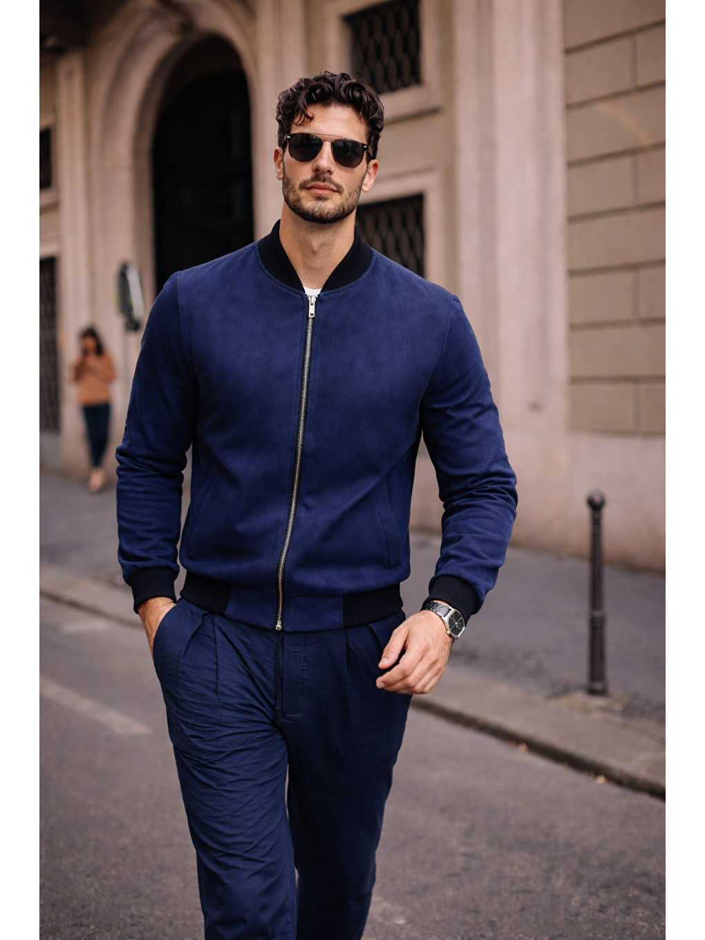 Erkek Relax Fit Lacivert Süet Nubuk Ceket-3