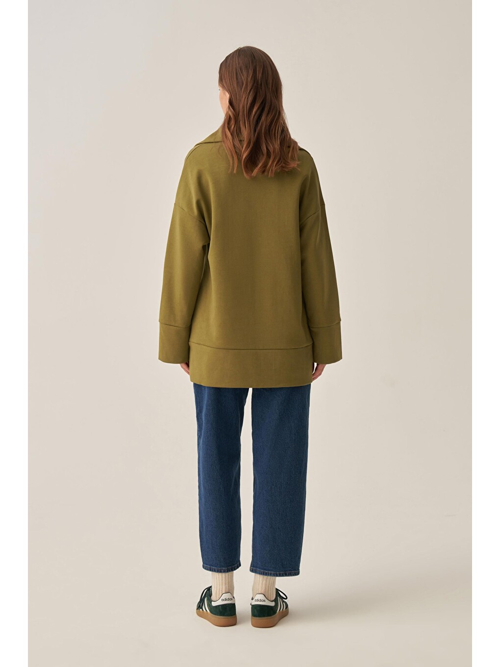 Yağ Yeşili-polo Yaka İnterlok Sweatshirt-2