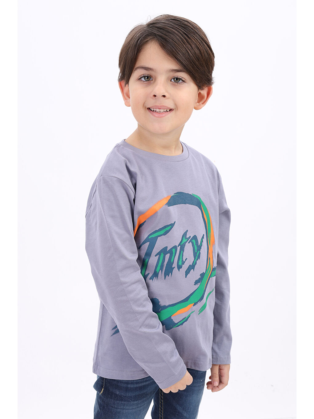 Gri Erkek Çocuk Baskılı Tişört-1