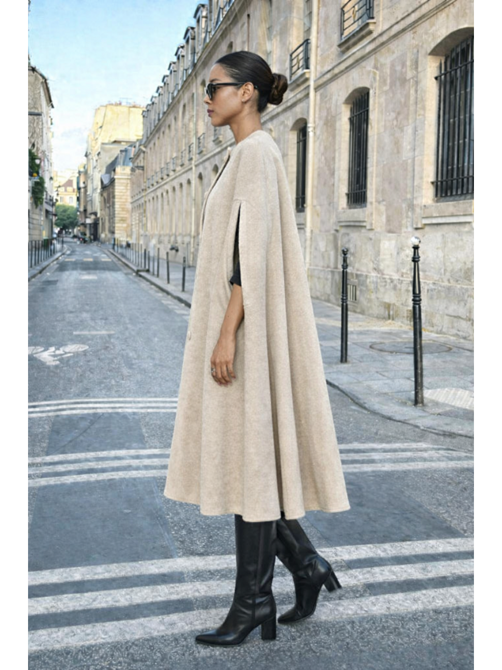 Ekru Kadın Günlük Kolsuz Bol Krem Kaşe Panço-1