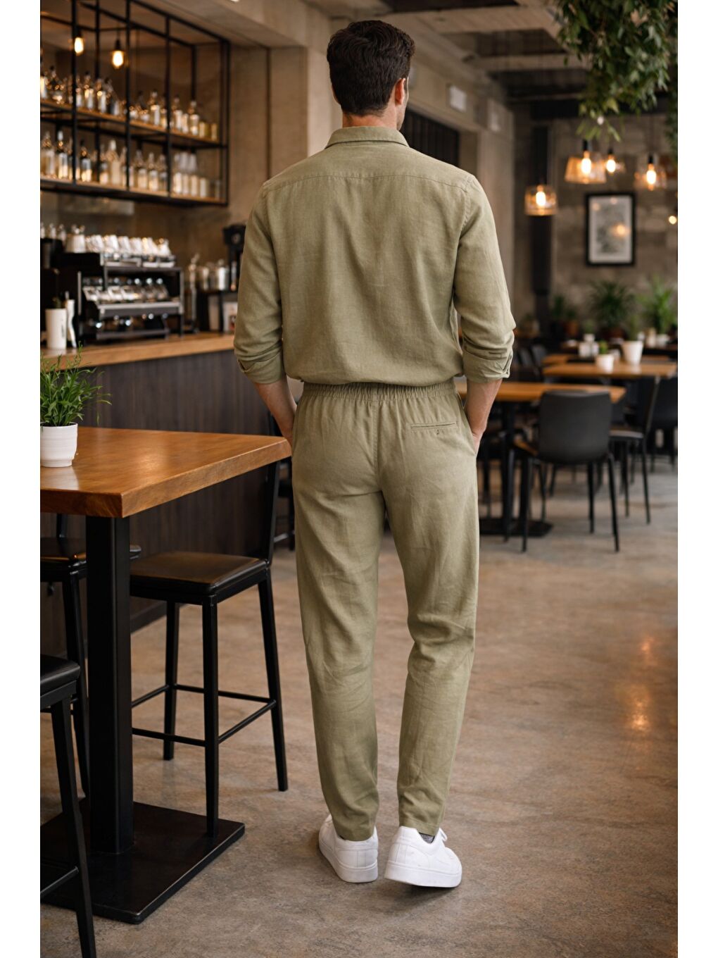 Haki Erkek Oversize Keten Takım Salaş Kesim Gömlek Pantolon Yazlık Kombin-1