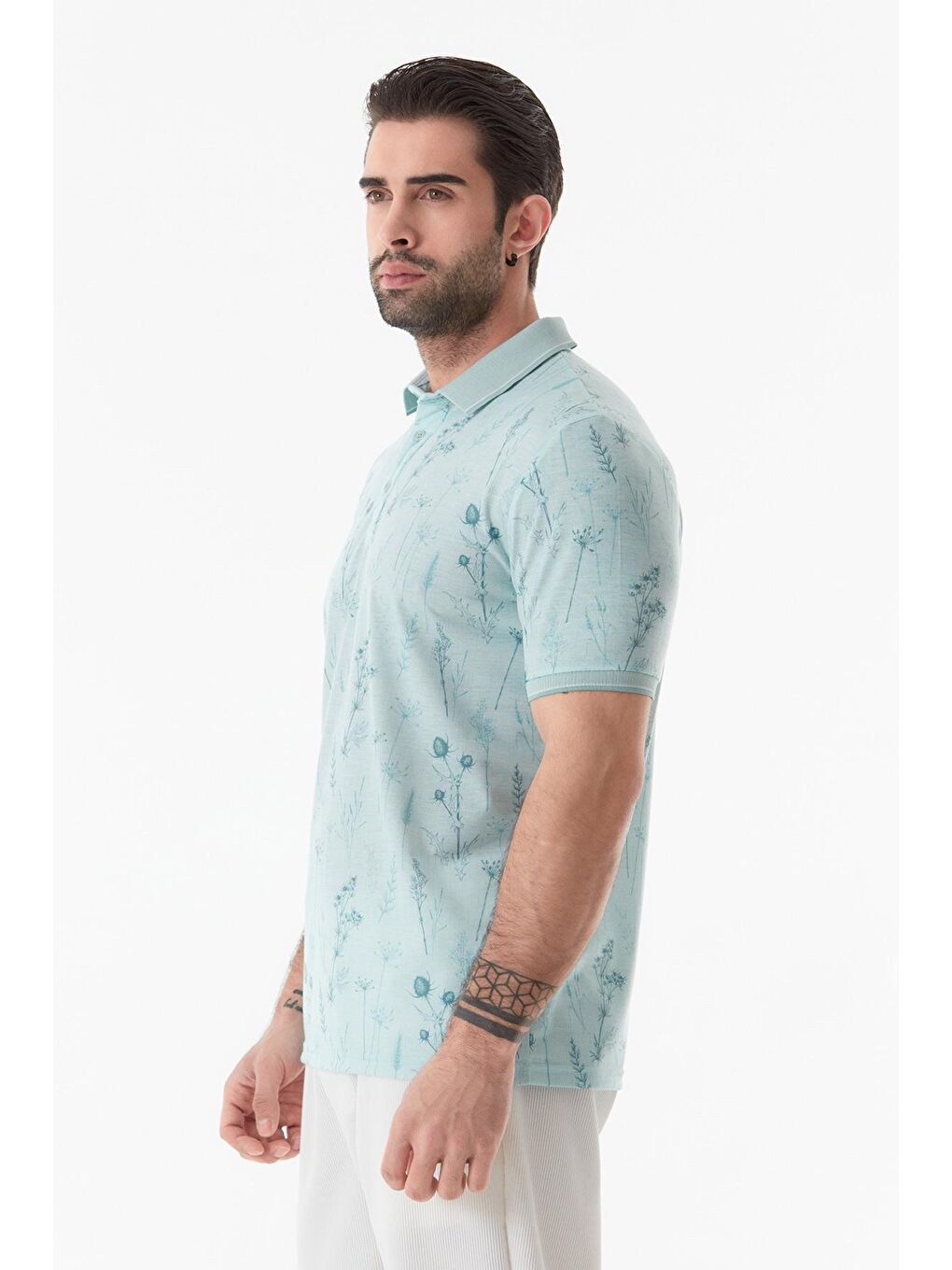 Yeşil Baskılı Polo Yaka Tişört-1