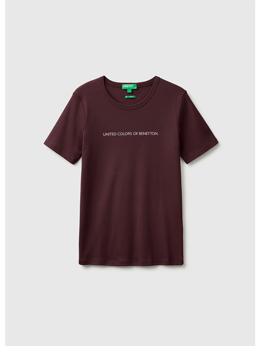 Kadın Kahverengi %100 Pamuk Logo Baskılı Bisiklet Yaka T-shirt
