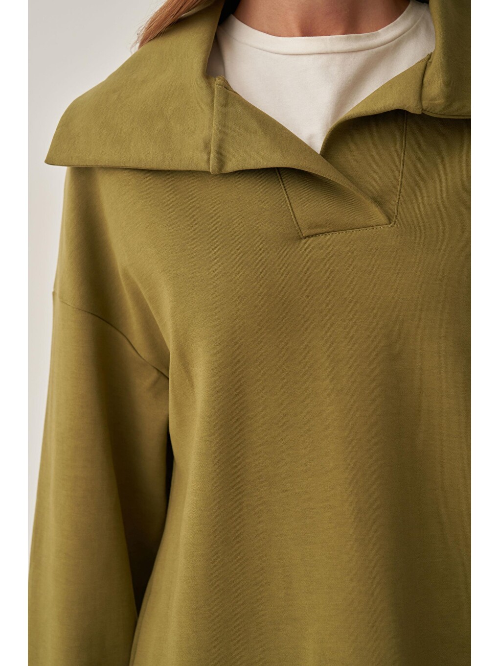 Yağ Yeşili-polo Yaka İnterlok Sweatshirt-4