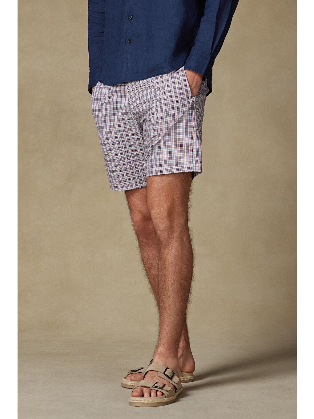 Sky Twill Pamuklu Comfort Fit Bordo Erkek Kareli Şort-1