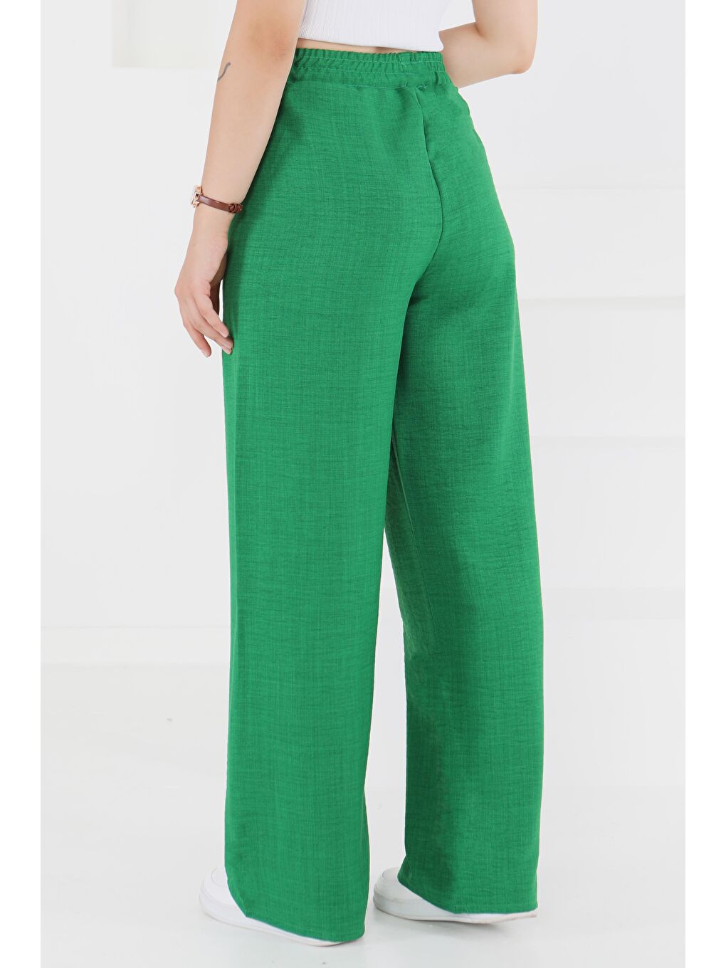 Yeşil Beli Lastikli Salaş Pantolon Yesil - 27461-4