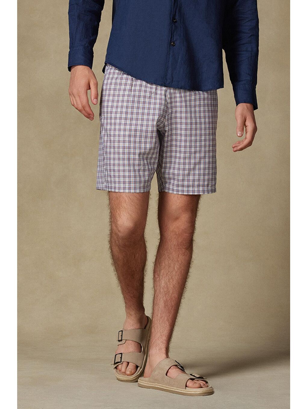 Sky Twill Pamuklu Comfort Fit Bordo Erkek Kareli Şort-2