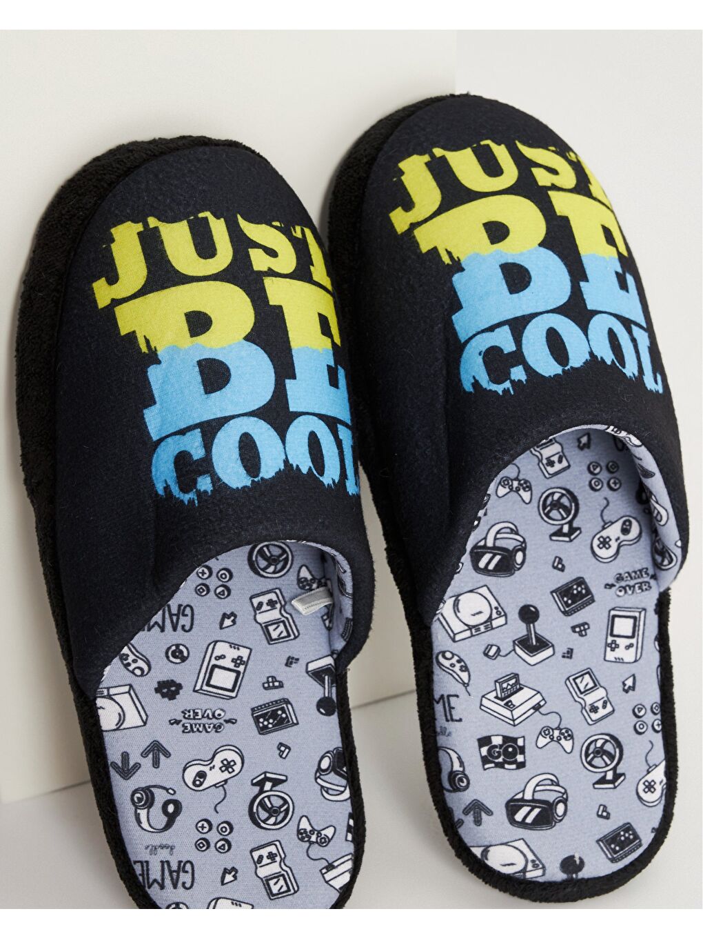 Lacivert Erkek Kışlık Rahat ve Sessiz Taban Just Be Cool Yazılı Ev Terliği-2