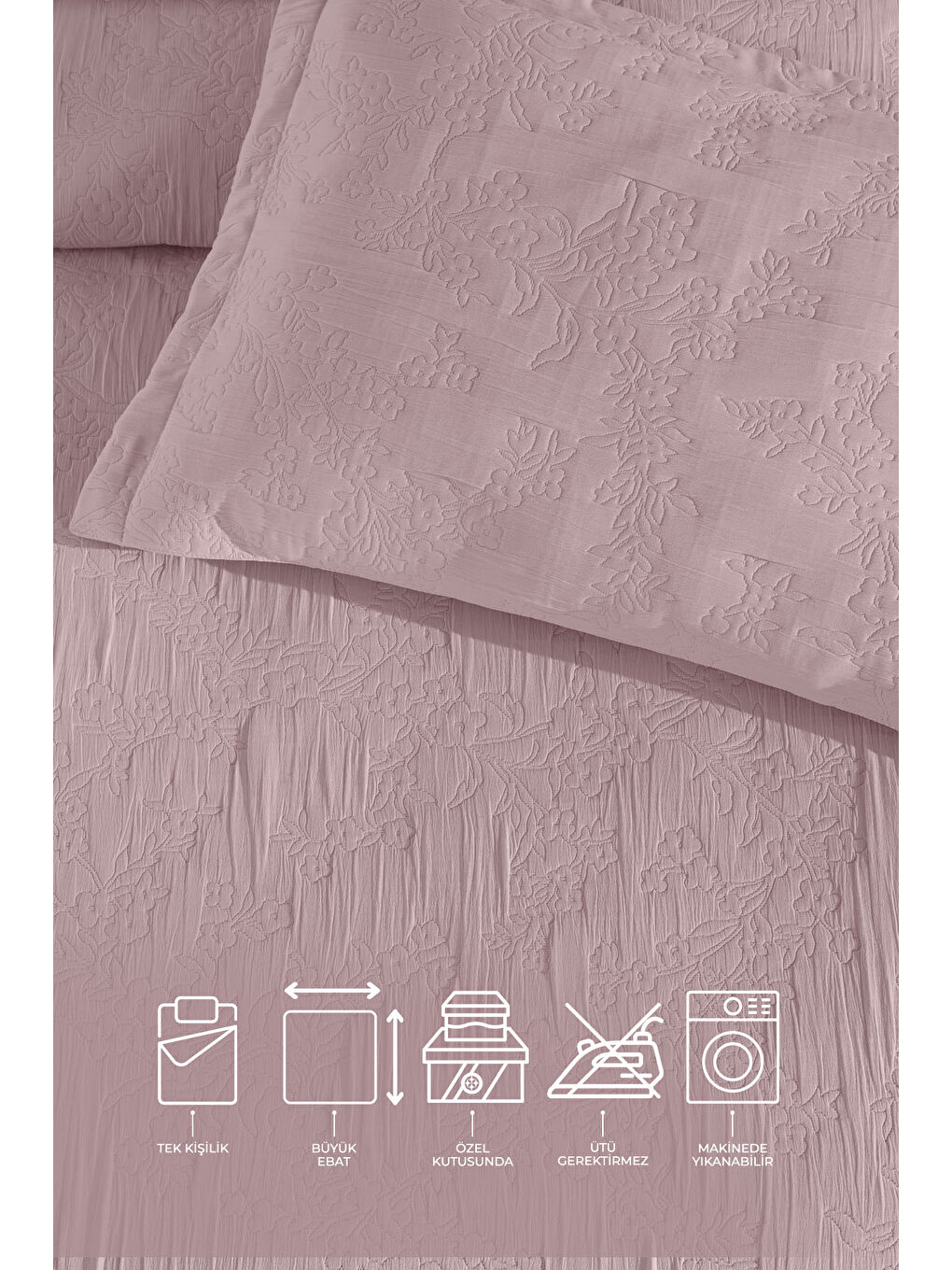 Pembe Nice Tek Kişilik Yatak Örtüsü 2 Parça (180x240 cm) Gülkurusu-1
