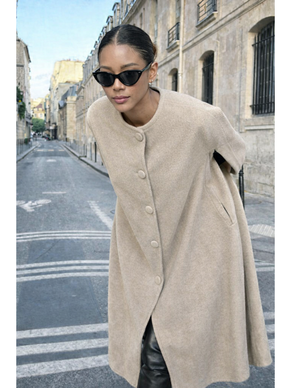 Ekru Kadın Günlük Kolsuz Bol Krem Kaşe Panço-2