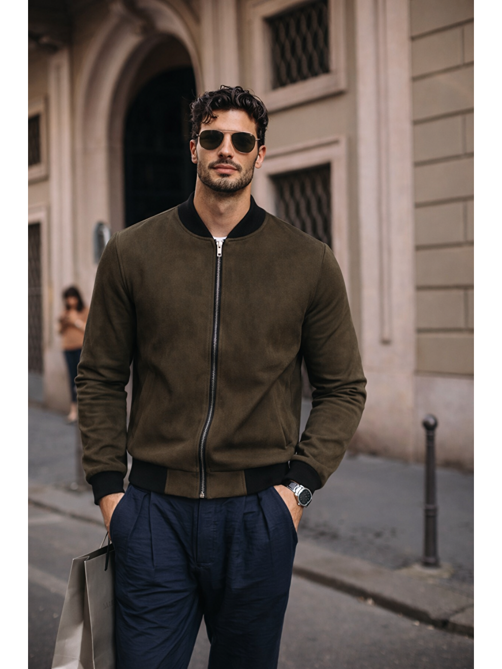 Erkek Relax Fit Haki Süet Nubuk Ceket