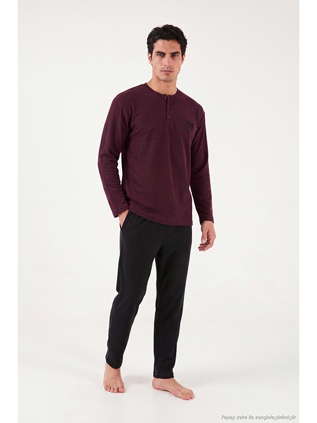 Bordo Ultra Soft Düğmeli Bisiklet Yaka Pijama Takımı 6575011-1