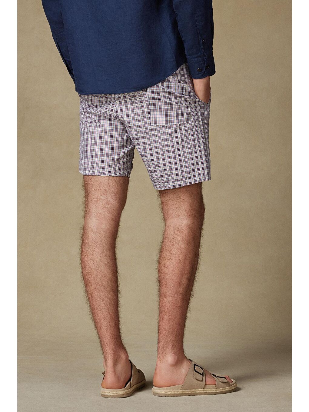 Sky Twill Pamuklu Comfort Fit Bordo Erkek Kareli Şort-3