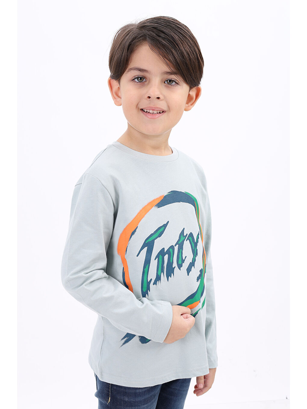 Gri Erkek Çocuk Baskılı Tişört-1