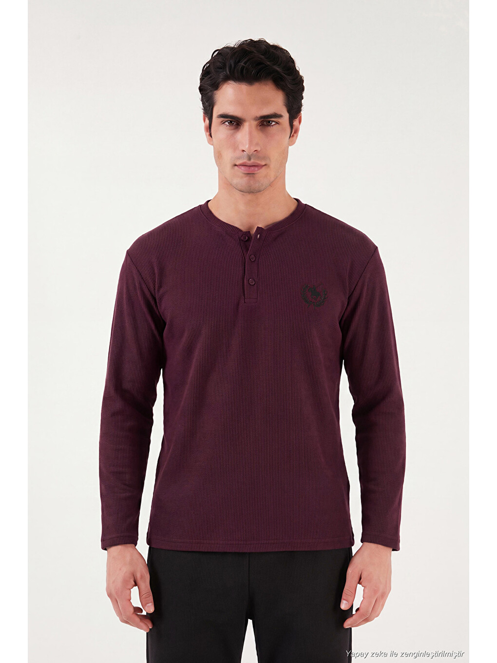 Bordo Ultra Soft Düğmeli Bisiklet Yaka Pijama Takımı 6575011-2