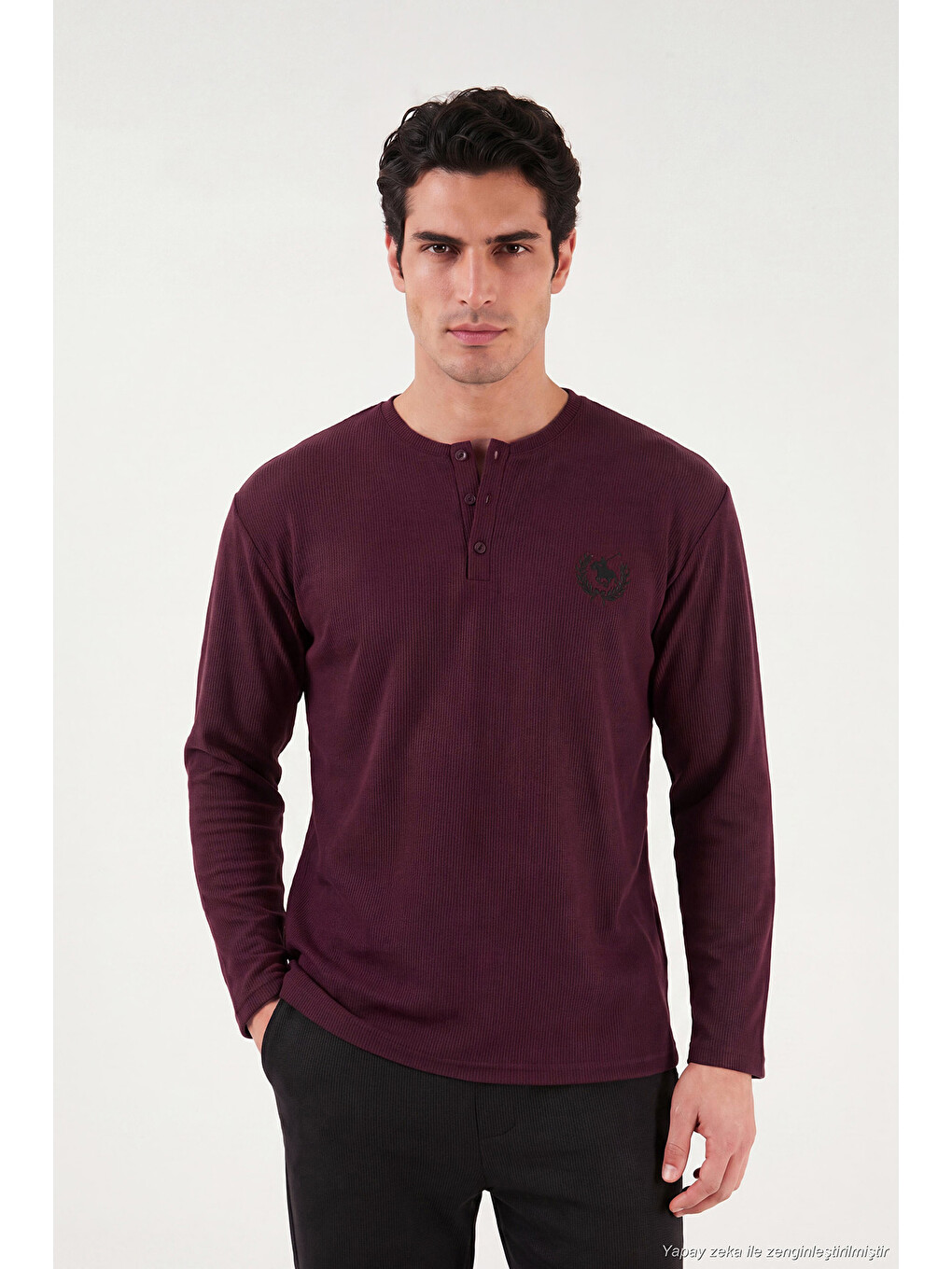 Bordo Ultra Soft Düğmeli Bisiklet Yaka Pijama Takımı 6575011-3