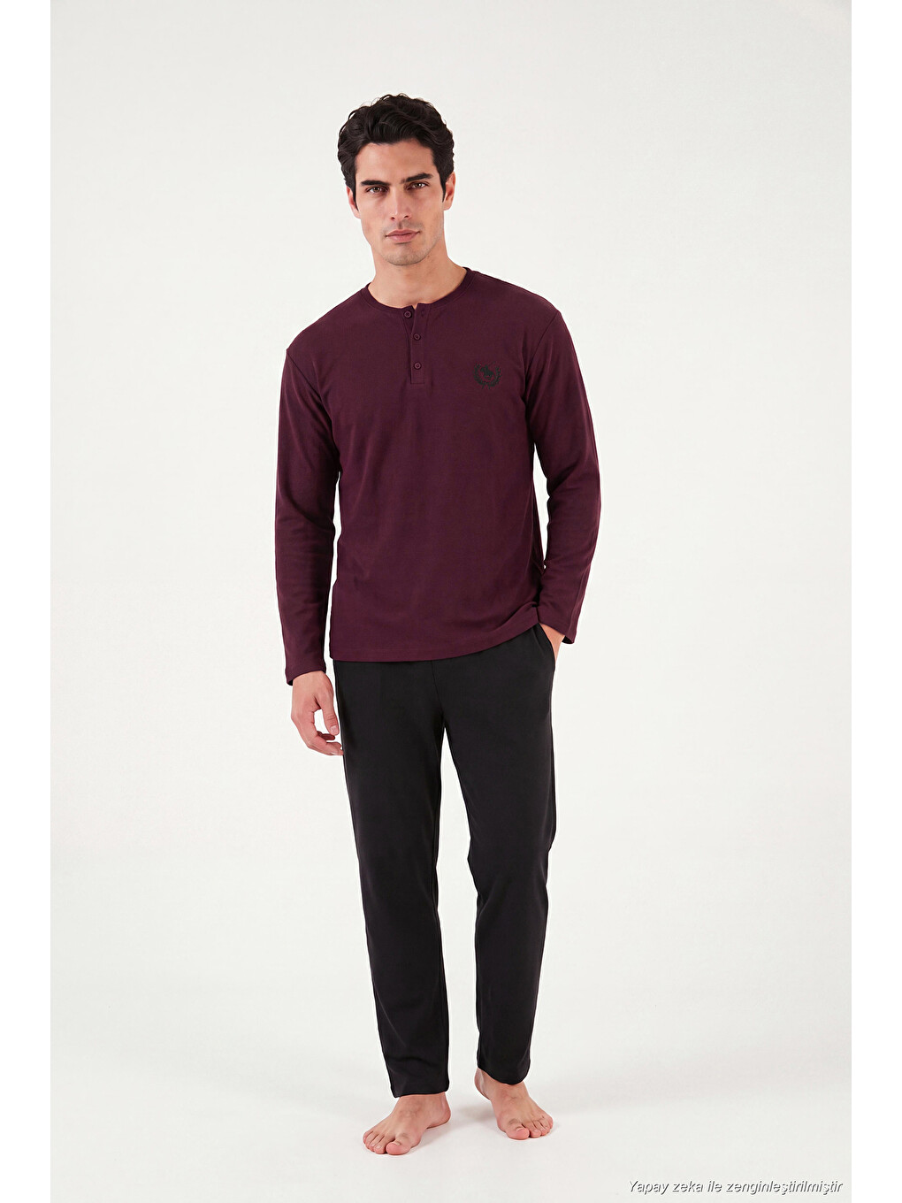 Bordo Ultra Soft Düğmeli Bisiklet Yaka Pijama Takımı 6575011-4