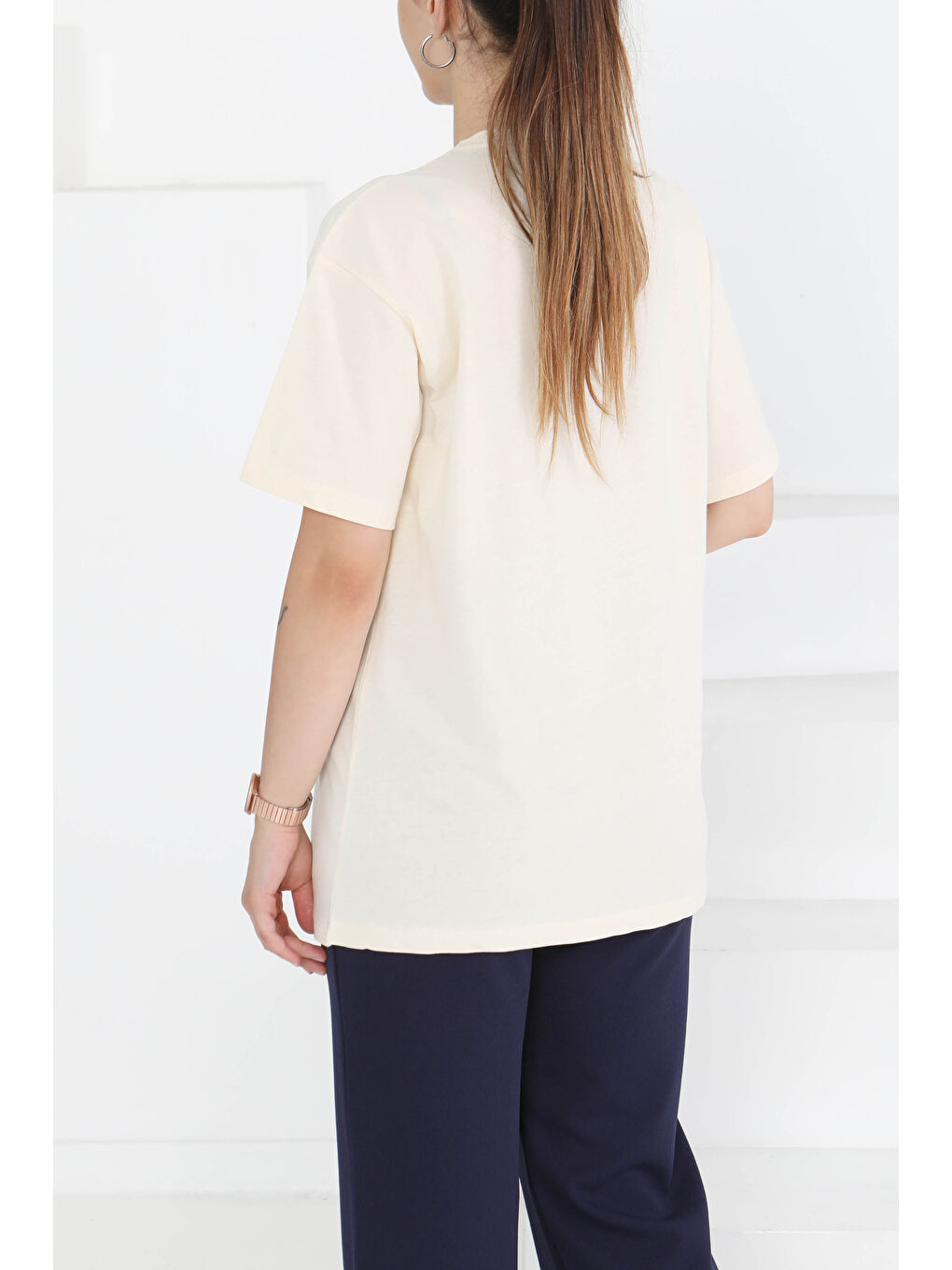 Ekru Baskılı Kısa Kollu T-Şhirt Krem - 27349-4