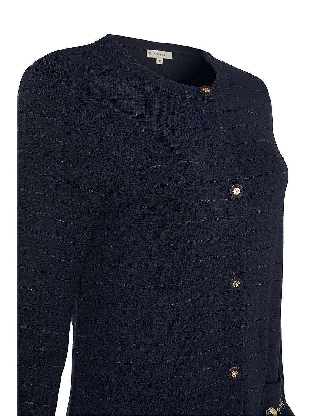 Lacivert Cepleri İşleme Detaylı Örme Uzun Hırka-1