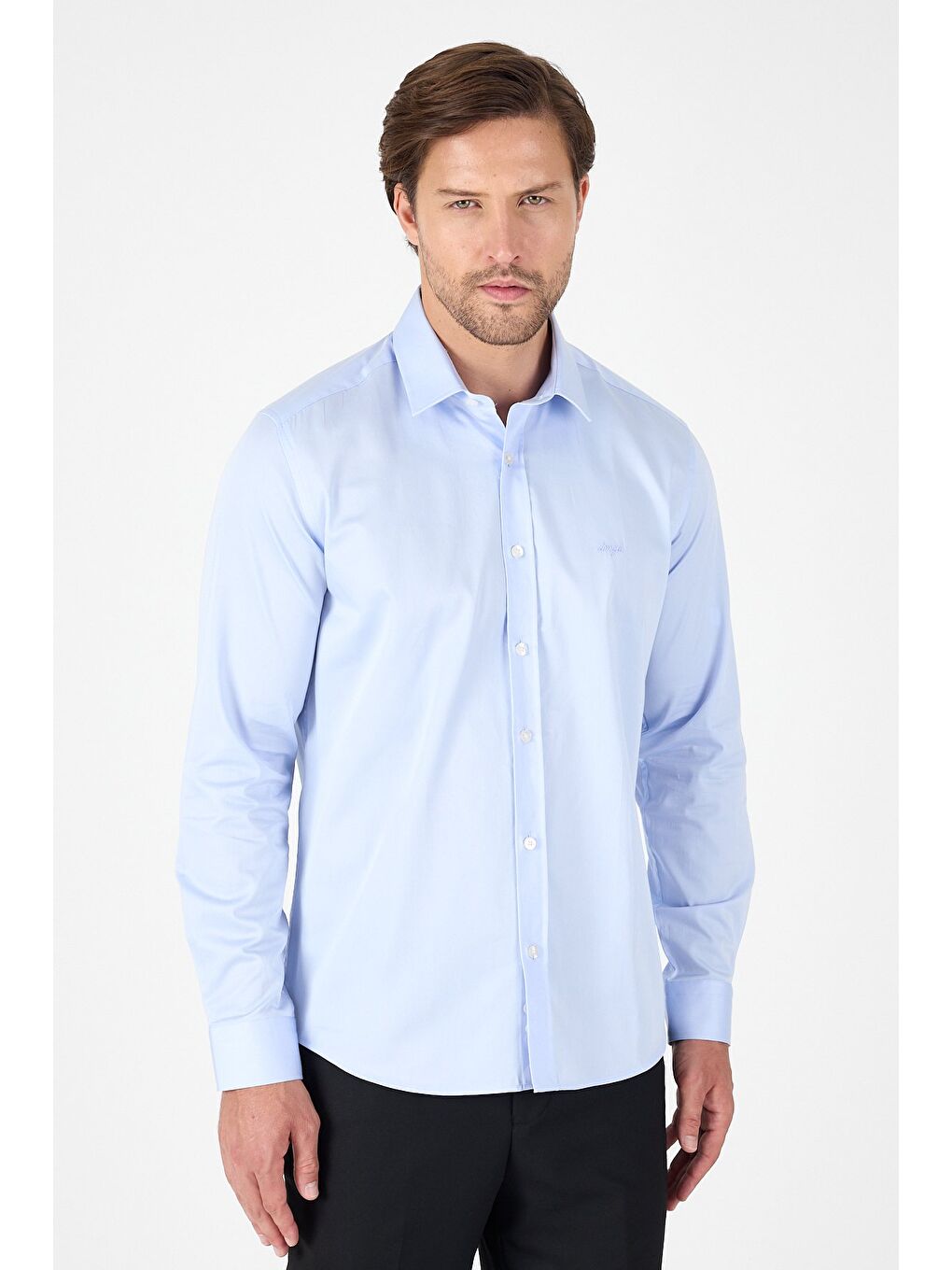 Mavi Sert Yaka Düz Classic %100 Pamuk Slim Fit Gömlek 1004250324-1