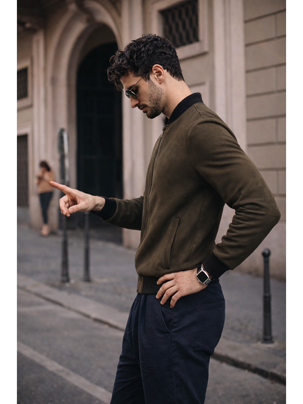 Erkek Relax Fit Haki Süet Nubuk Ceket-1